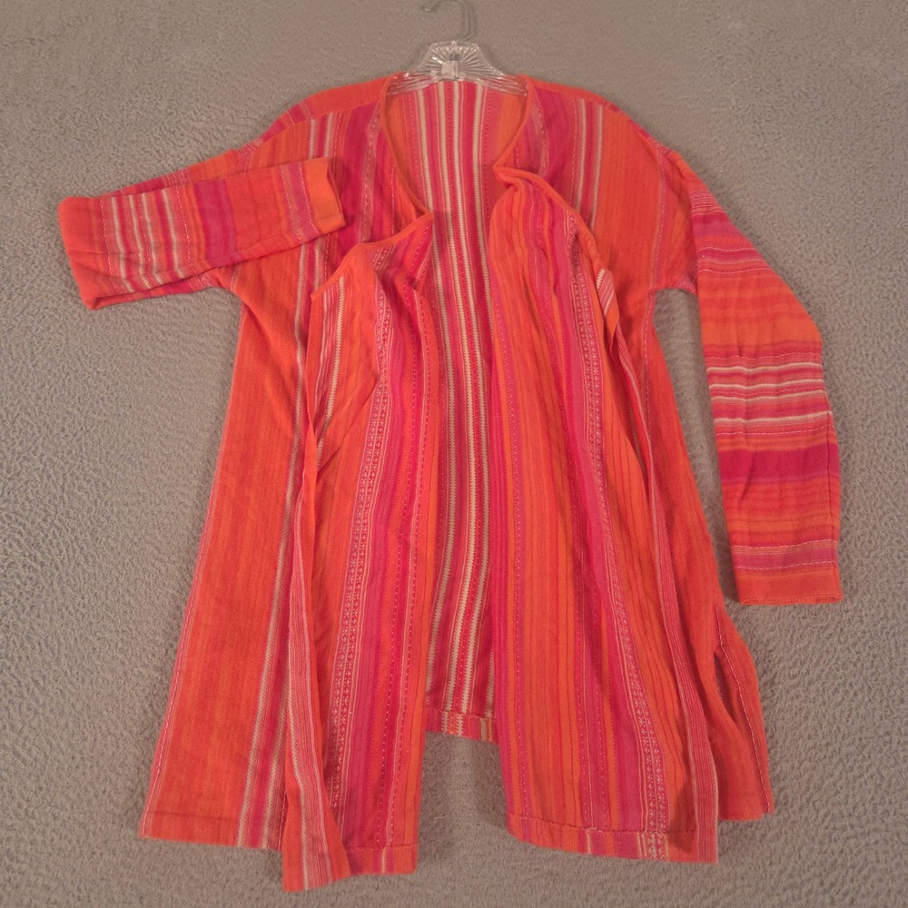 J.Jill Sweater Womens M Multi Open-Front Duster Cardigan Striped Cotton Blend
